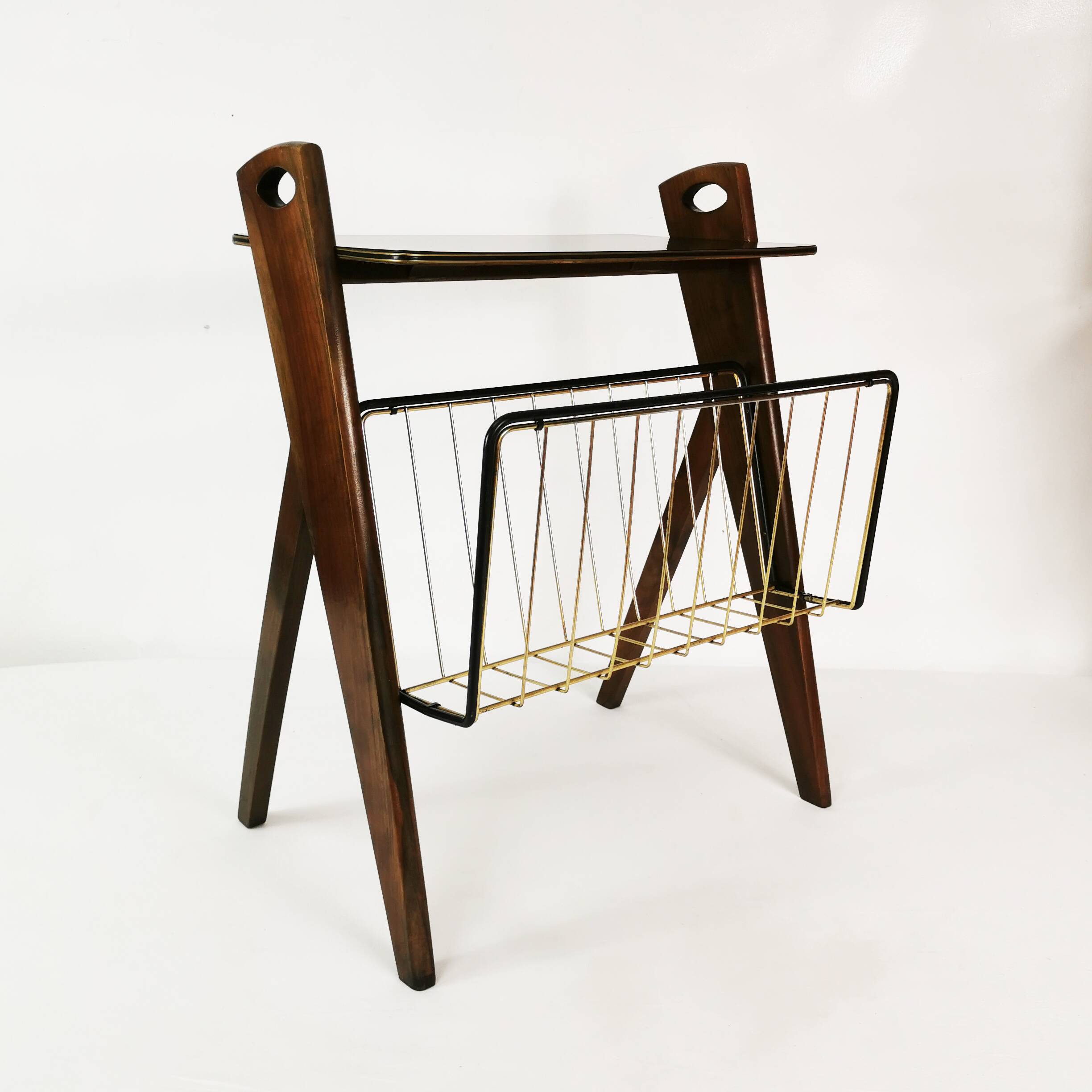 Modernist side table with newspaper rack, Ilse Mobel, Germany, 1960s.