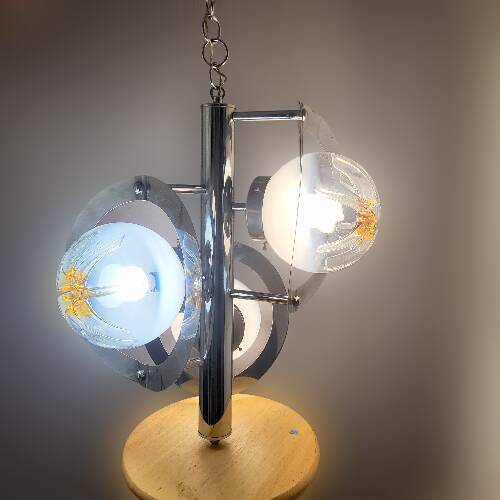 Pendant lamp, chandelier, chrome and Murano glass, Mazzega, Italy, 1960-70