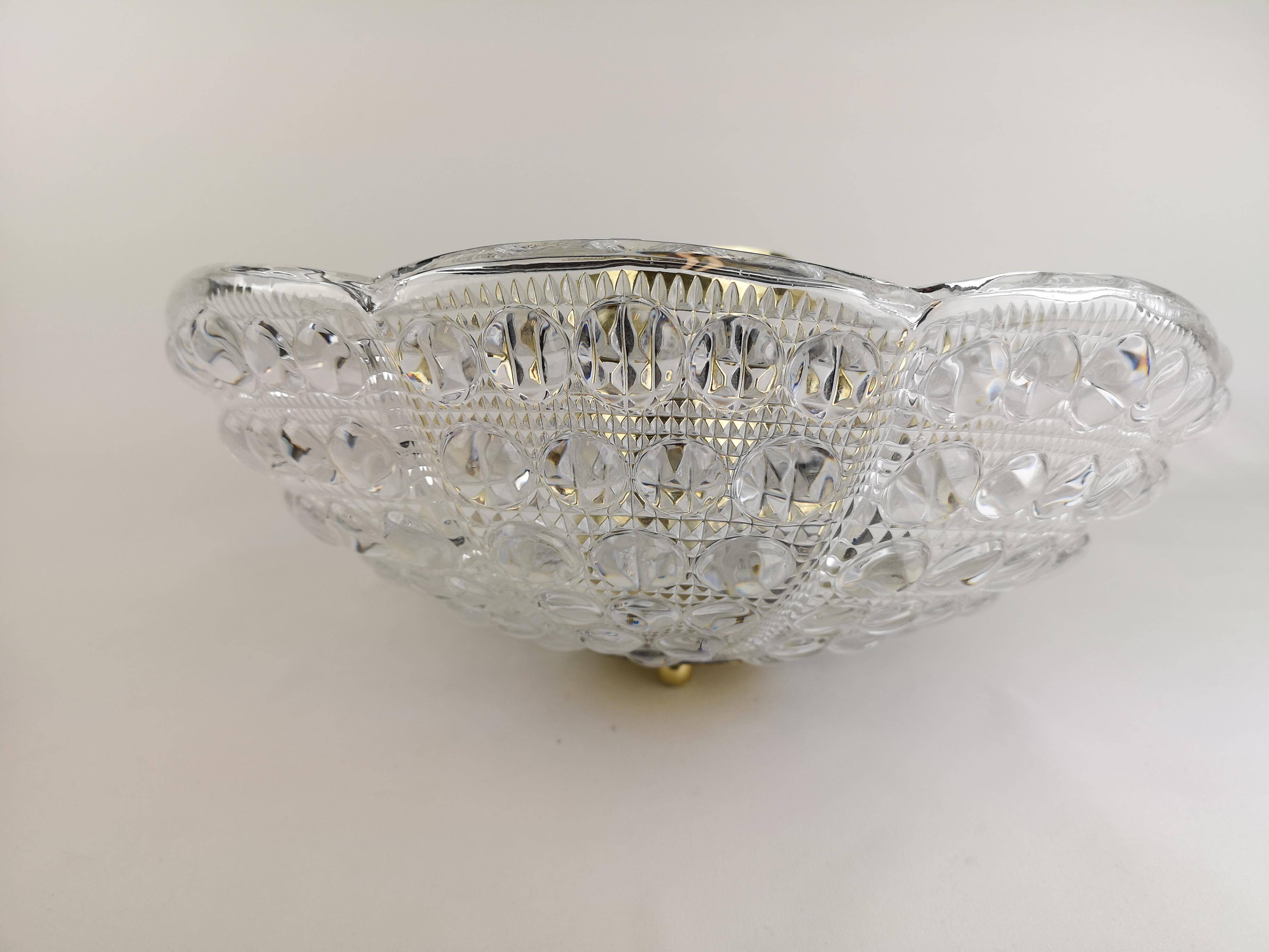 Crystal and brass ceiling light by Carl Fagerlund for Orrefors, 1960s.