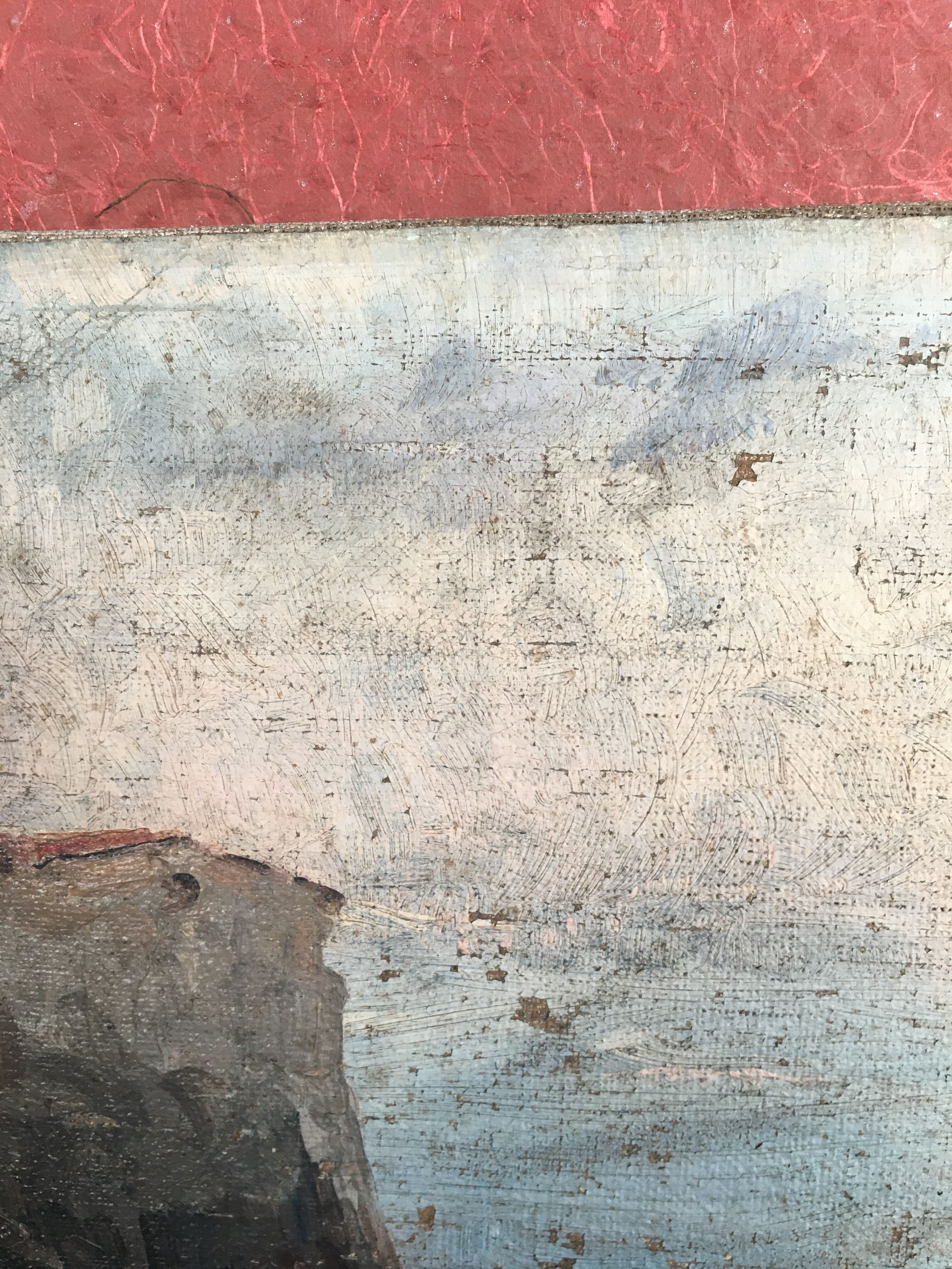 Oil on "marine" canvas, early 20th century