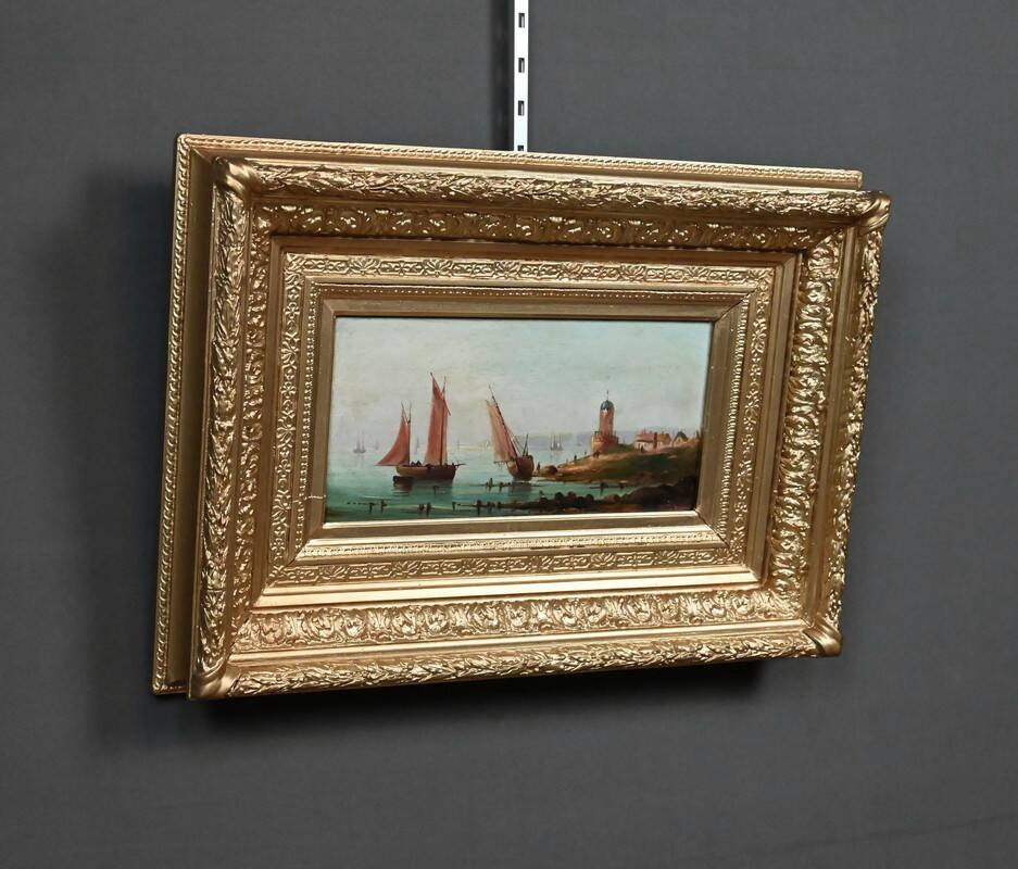 Tableau "Sailboats on the Mediterranean", oil on panel, French school of the 19th century.