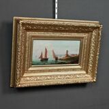 Tableau "Sailboats on the Mediterranean", oil on panel, French school of the 19th century.