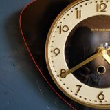 Vintage formica clock silent asymmetrical wall clock "Ajas Besançon black red"
