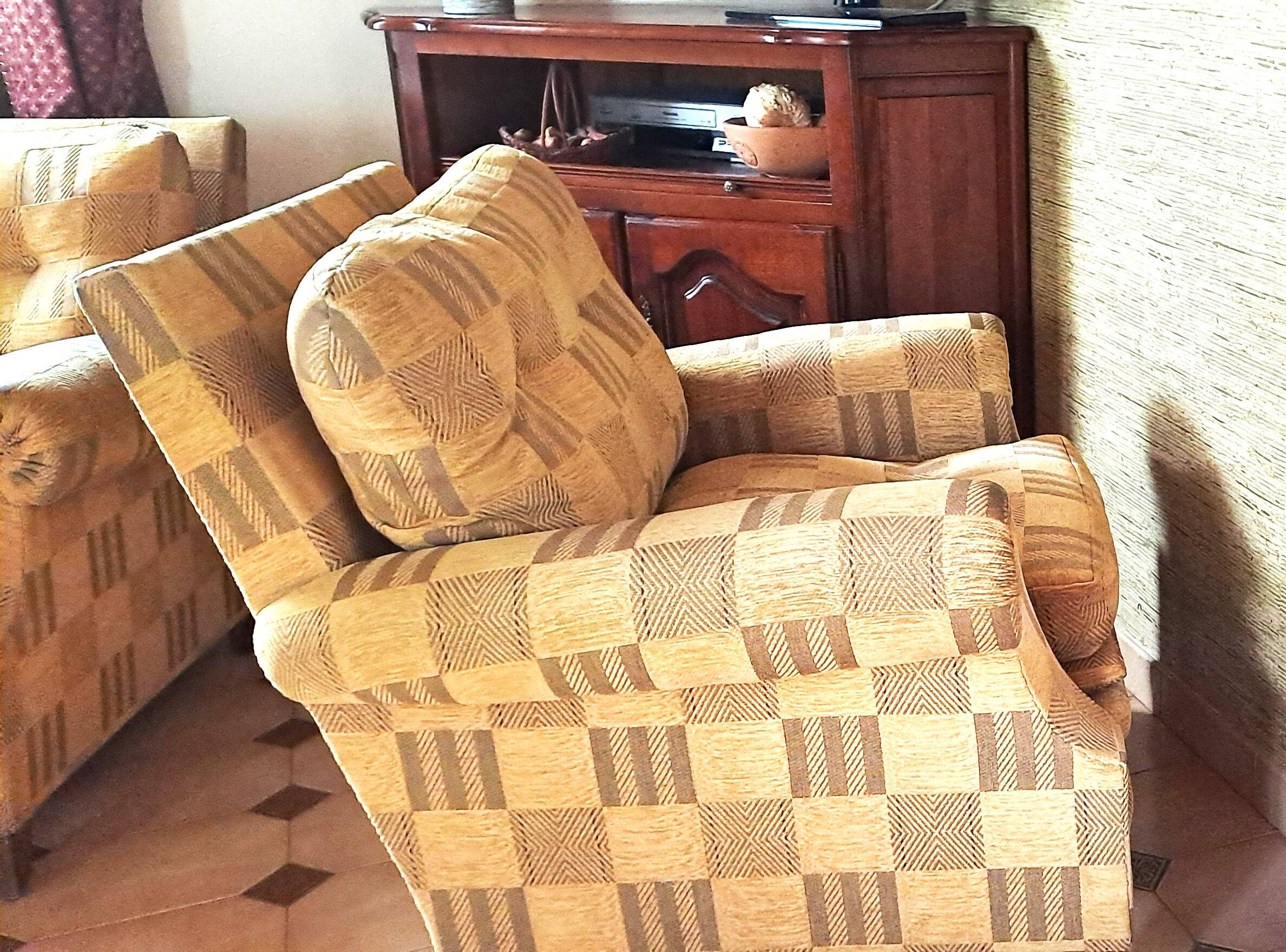 Pair of 1940s CLUB CHAIR style armchairs in velvet check fabric