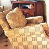 Pair of 1940s CLUB CHAIR style armchairs in velvet check fabric