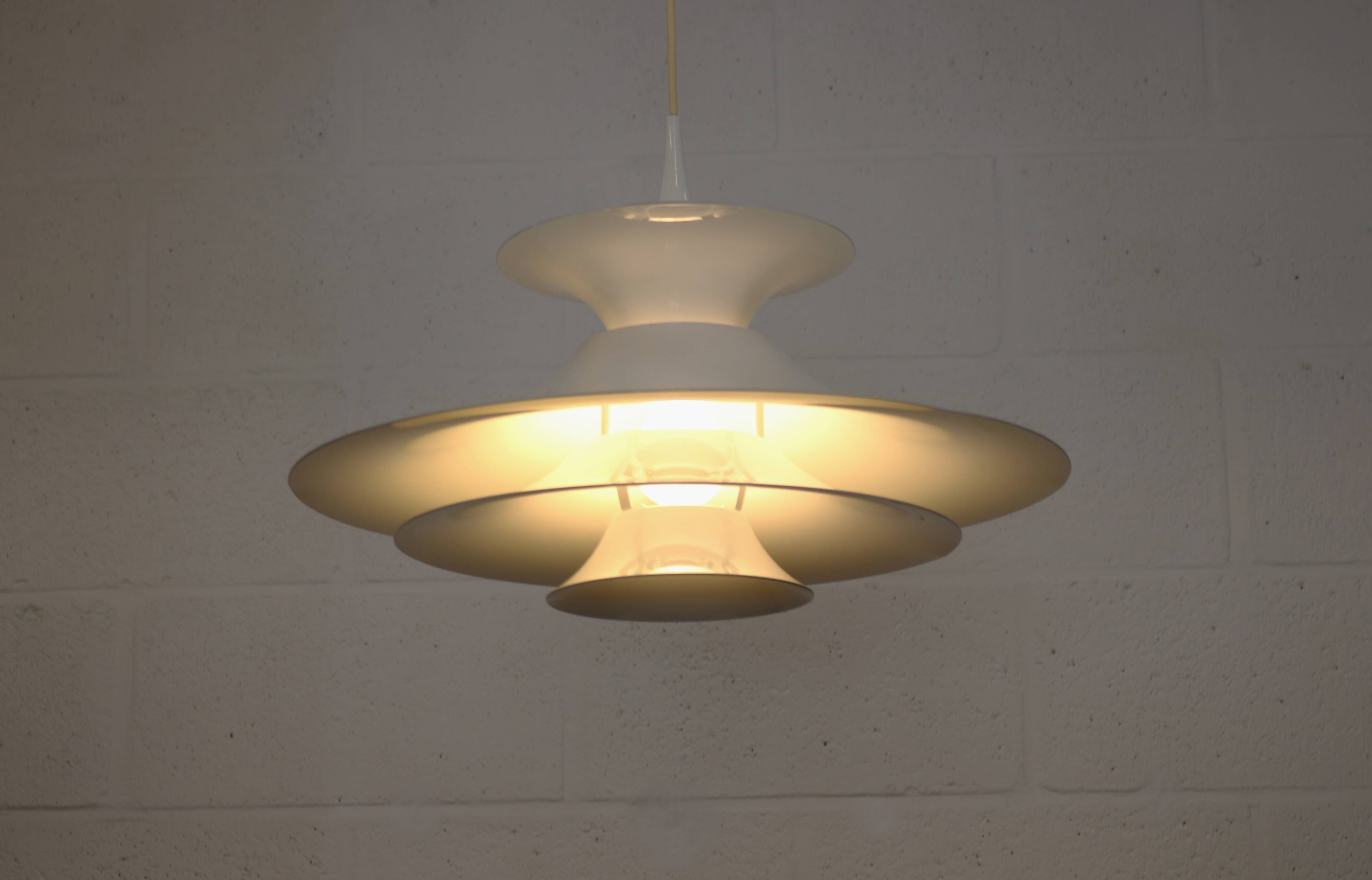 Danish Modern Pendant Lamp: White Radius Model by Erik Balslev for Fog & Mo