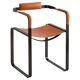 Armchair, smoked black steel and natural tobacco saddle leather Contemporary design