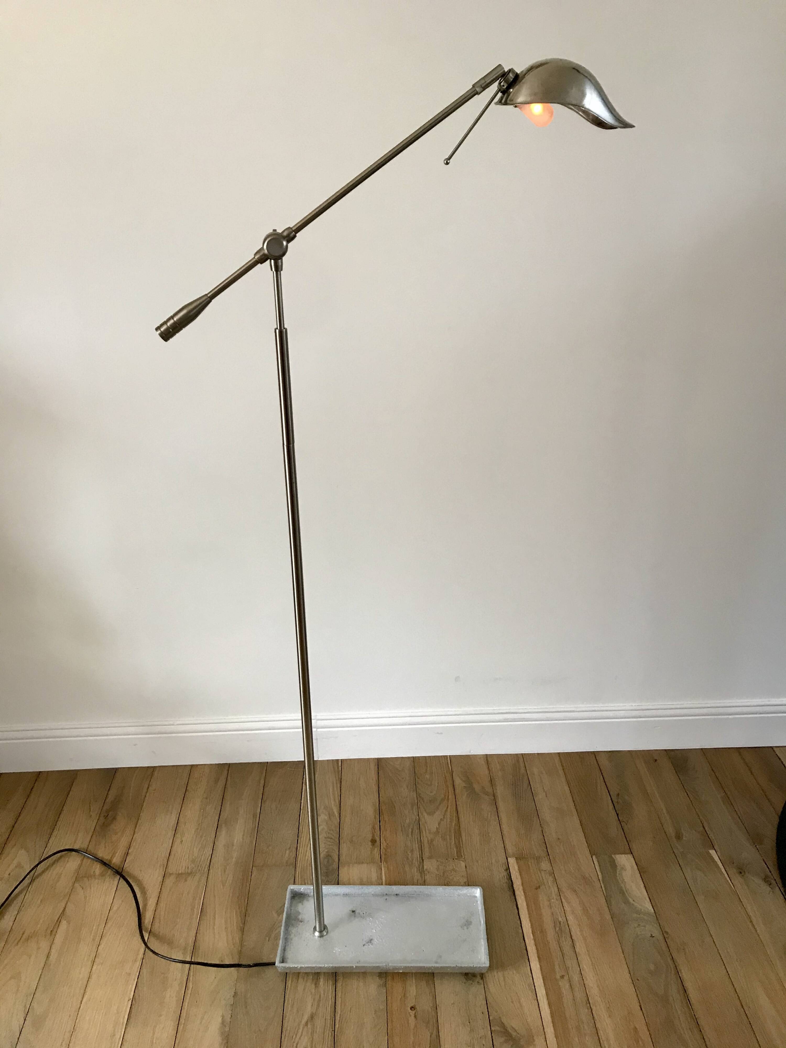 Pivoting brushed aluminum floor lamp from the 70s