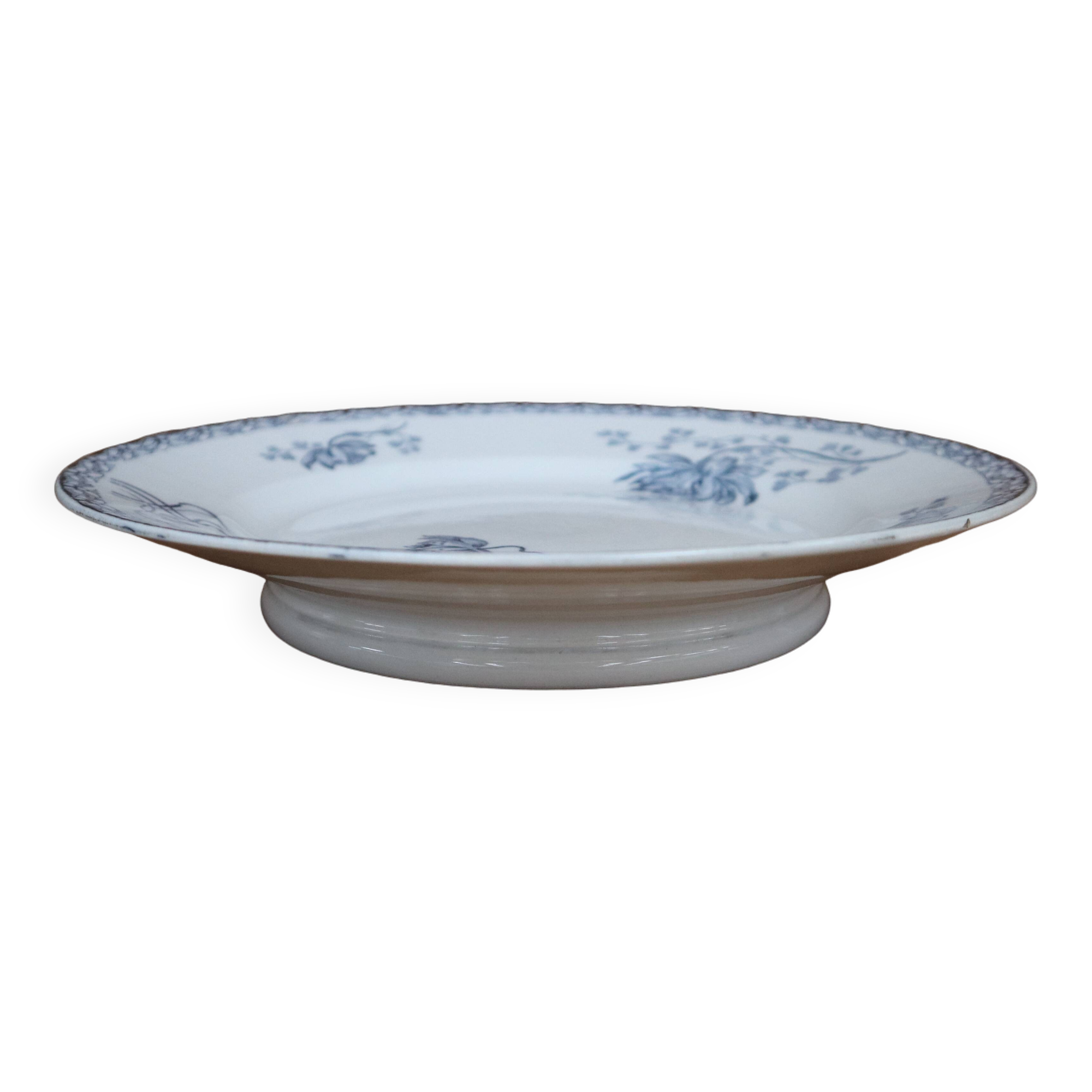 Assiette sur pied Royat Sarreguemines décor bleu