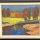 Huile sur panneau suédoise d'époque mi-siècle – « Reflets d'automne » par Svän Grandin (1906–1982) – Vintage et encadrée – 45 × 54 cm (17,7" × 21,3")