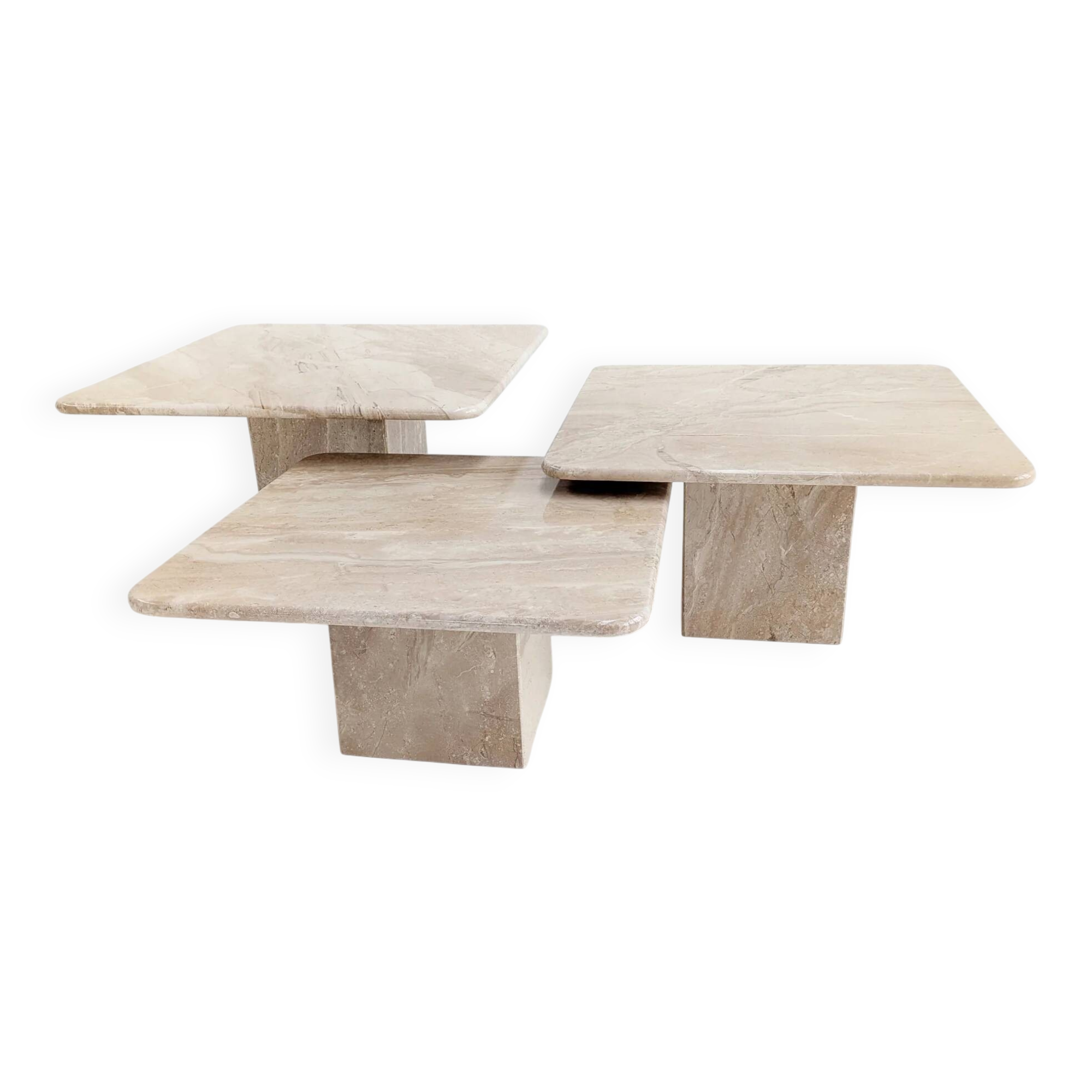 Ensemble de 3 tables gigognes en marbre Corallo beige, années 1970
