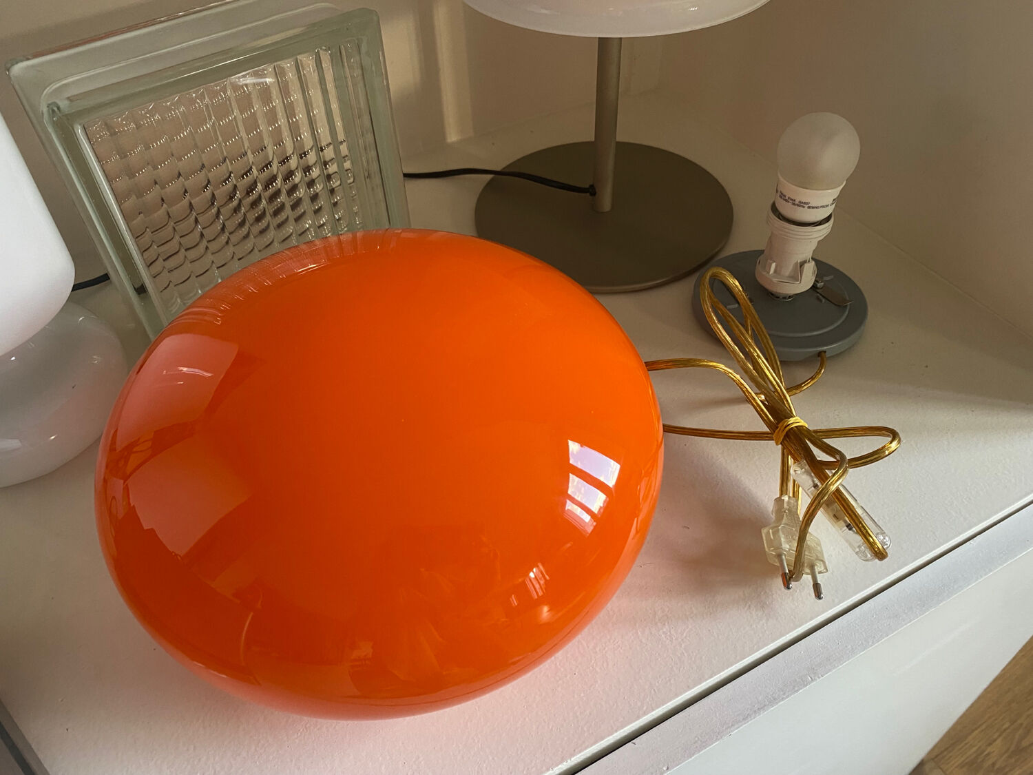 UFO lamp globe in vintage orange mushroom glass