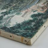 Vue champêtre et du village - huile sur toile signée en bas à droite Ecole Française XXème