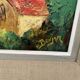 Colorful landscape painting with a river and hills signed Benjam