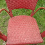 4 red and green garden chairs