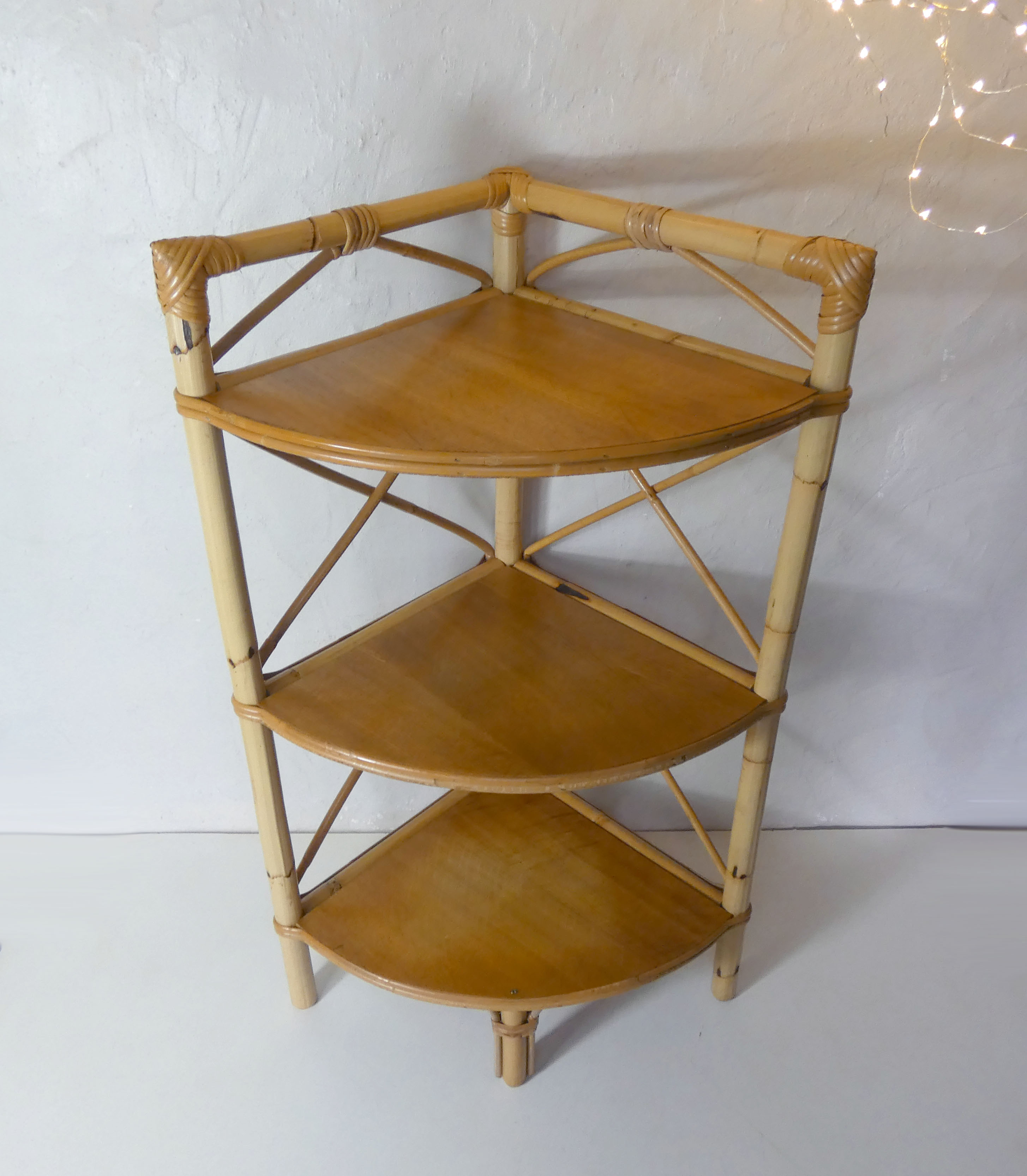 Vintage rattan corner shelf