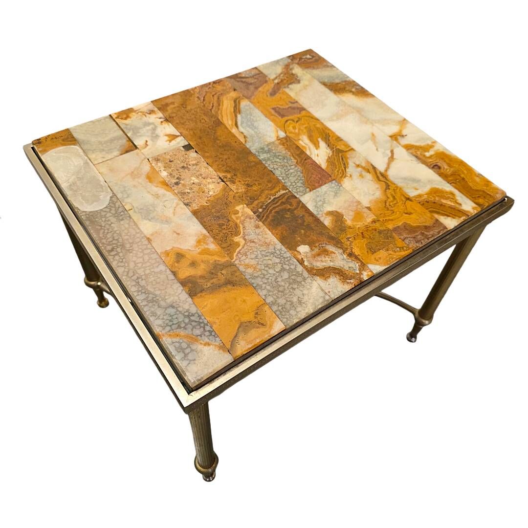 Set Of 2 Vintage Side Tables With Marble And Onyx, 1960/70s