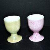 Set of 2 vintage pastel porcelain egg cups - yellow and iridescent pink