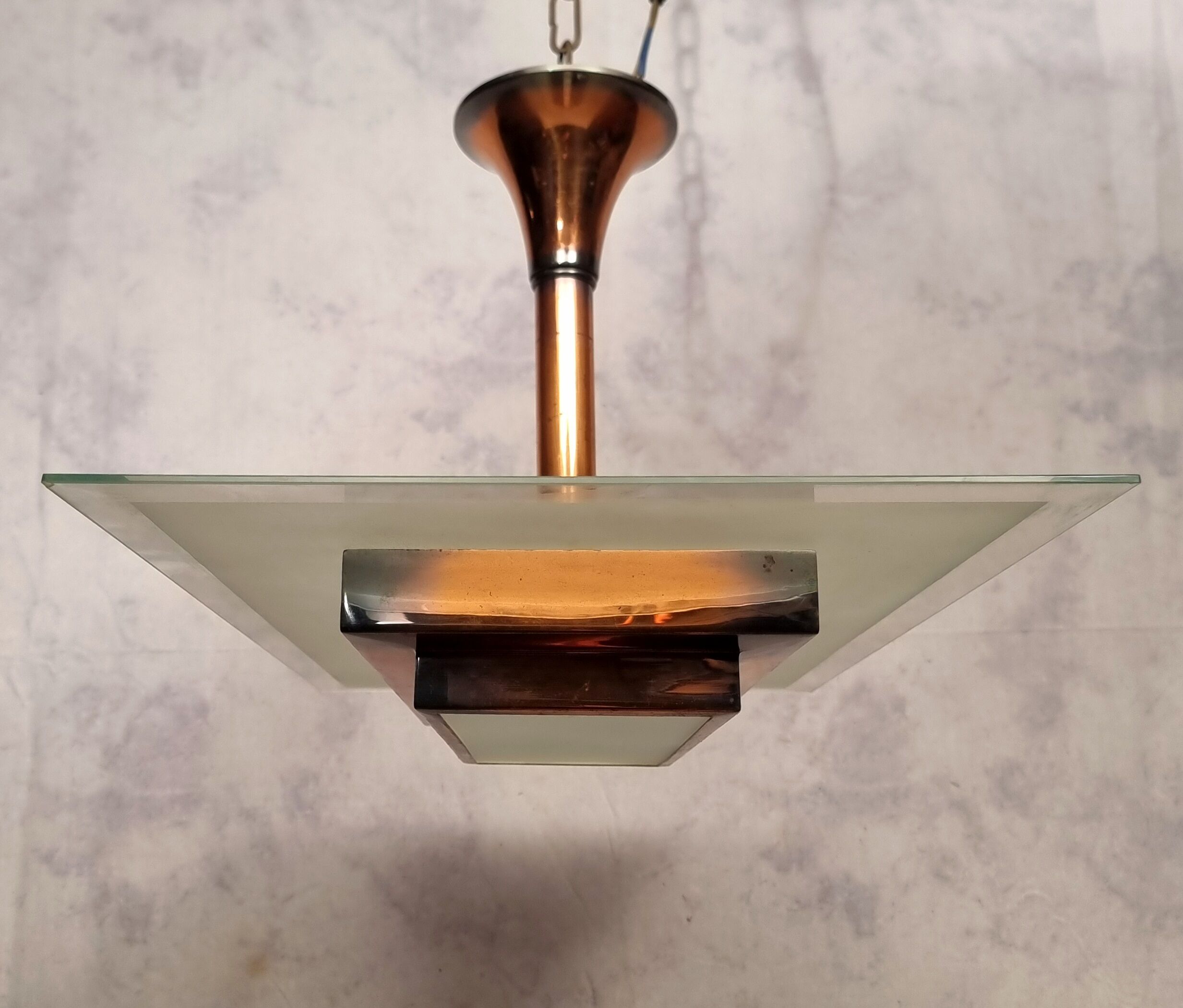 Art Deco pendant lamp by Henri Petitot - Patinated brass - Ca 1930