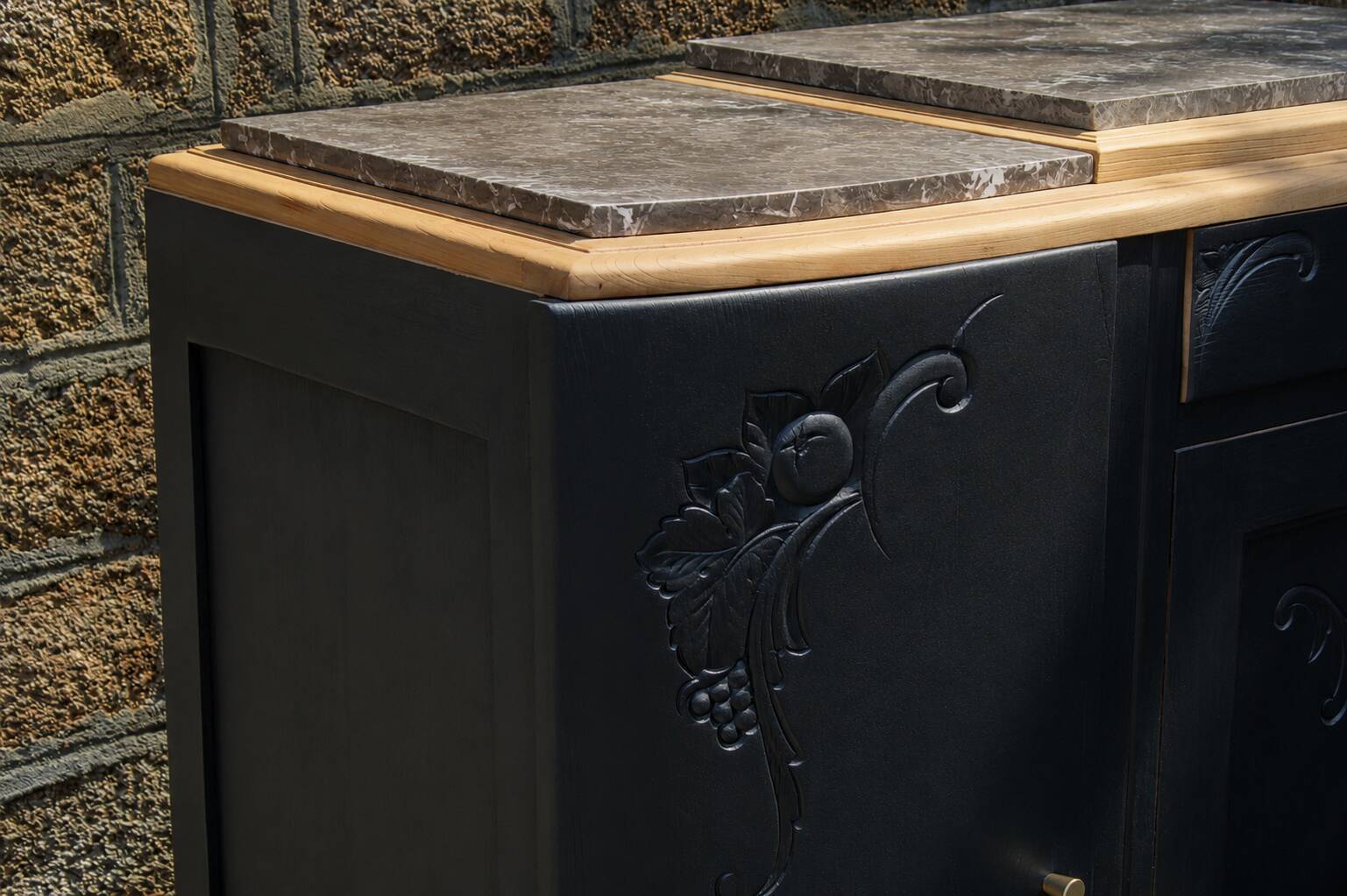 Art Deco buffet with 3 doors in black – Original marble