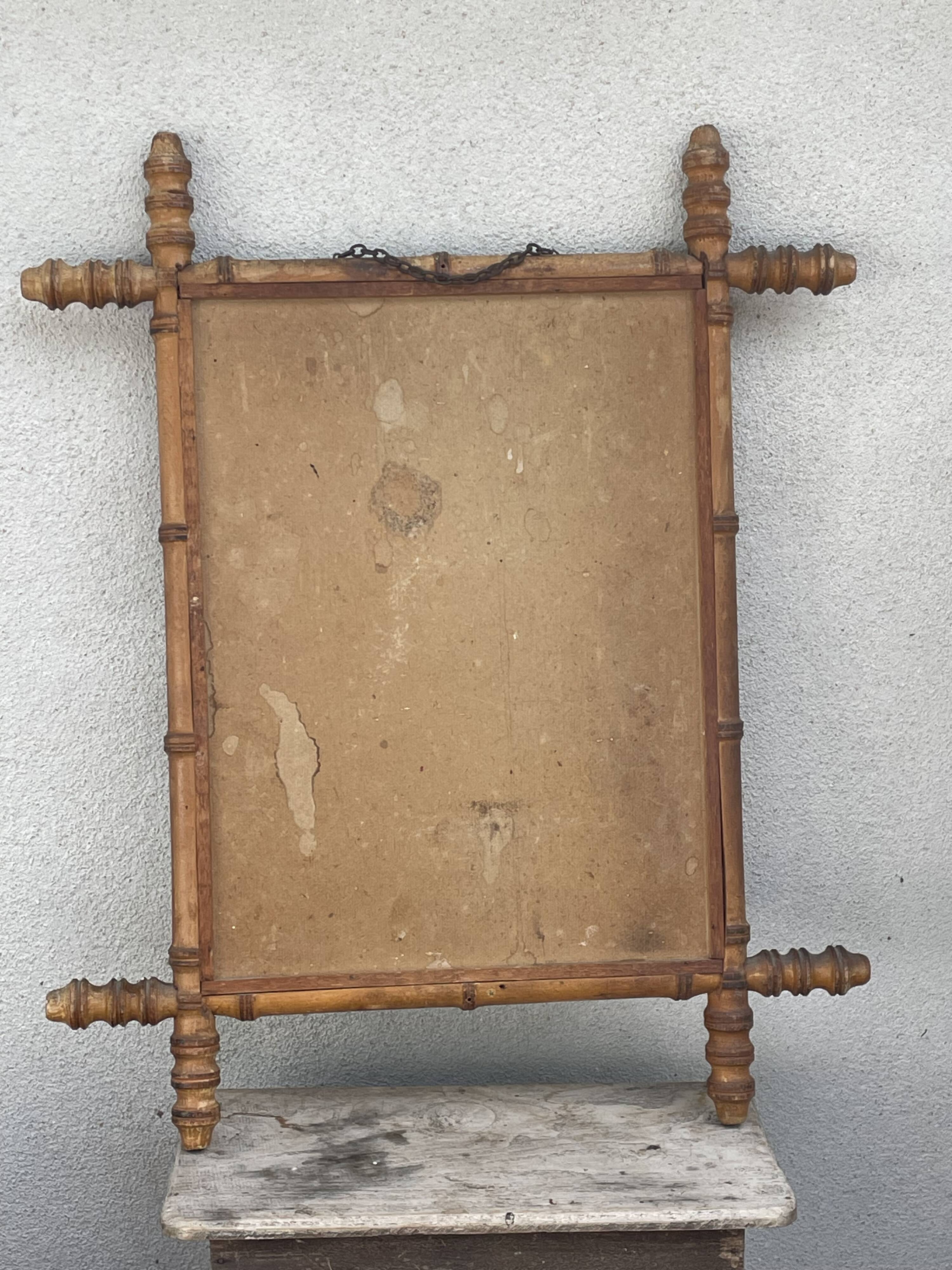 Ancien miroir cadre en bois de Merisier style bambou Cherrywood Mirror Bamboo