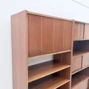 Scandinavian style bookshelf in teak and brass, 1950.