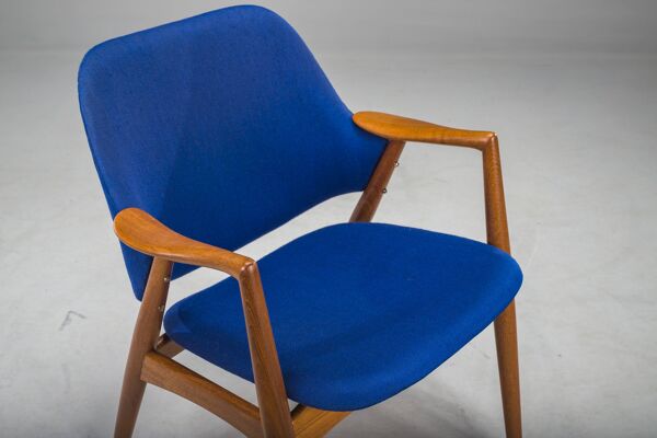Fauteuil en bleu et teck par Alf Svensson pour Dux, années 1960