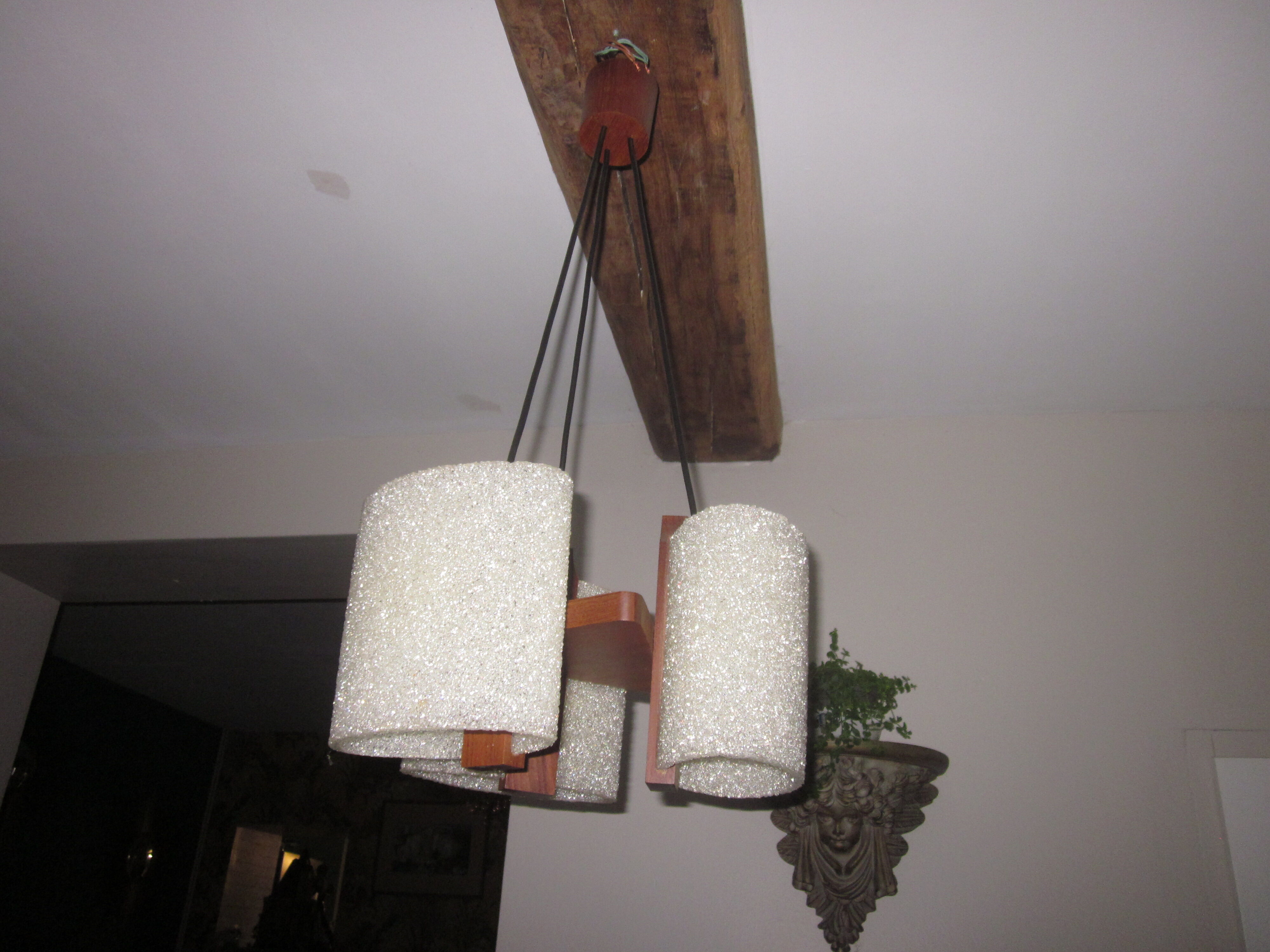 Scandinavian teak chandelier and perplexed