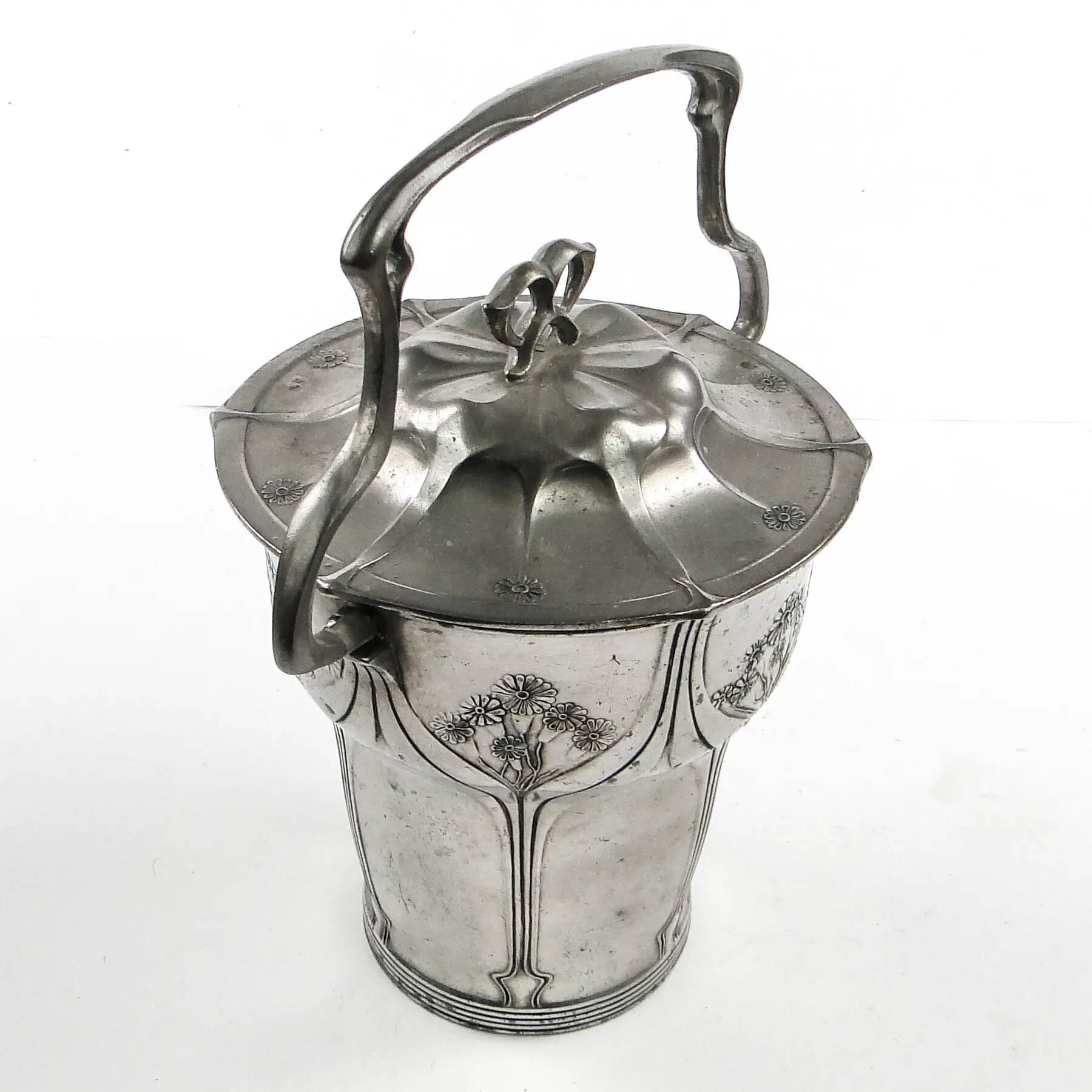 Art Nouveau tea caddy, silver-plated pewter, Orivit, Germany, early 20th century