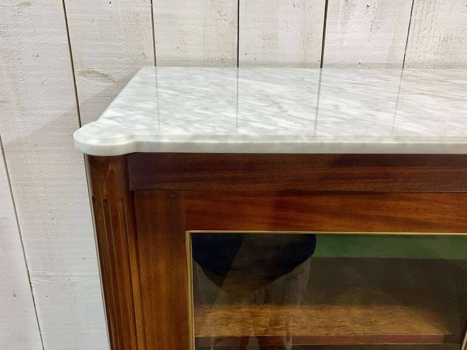 Louis XVI style bookcase in mahogany and marble top from the 70s