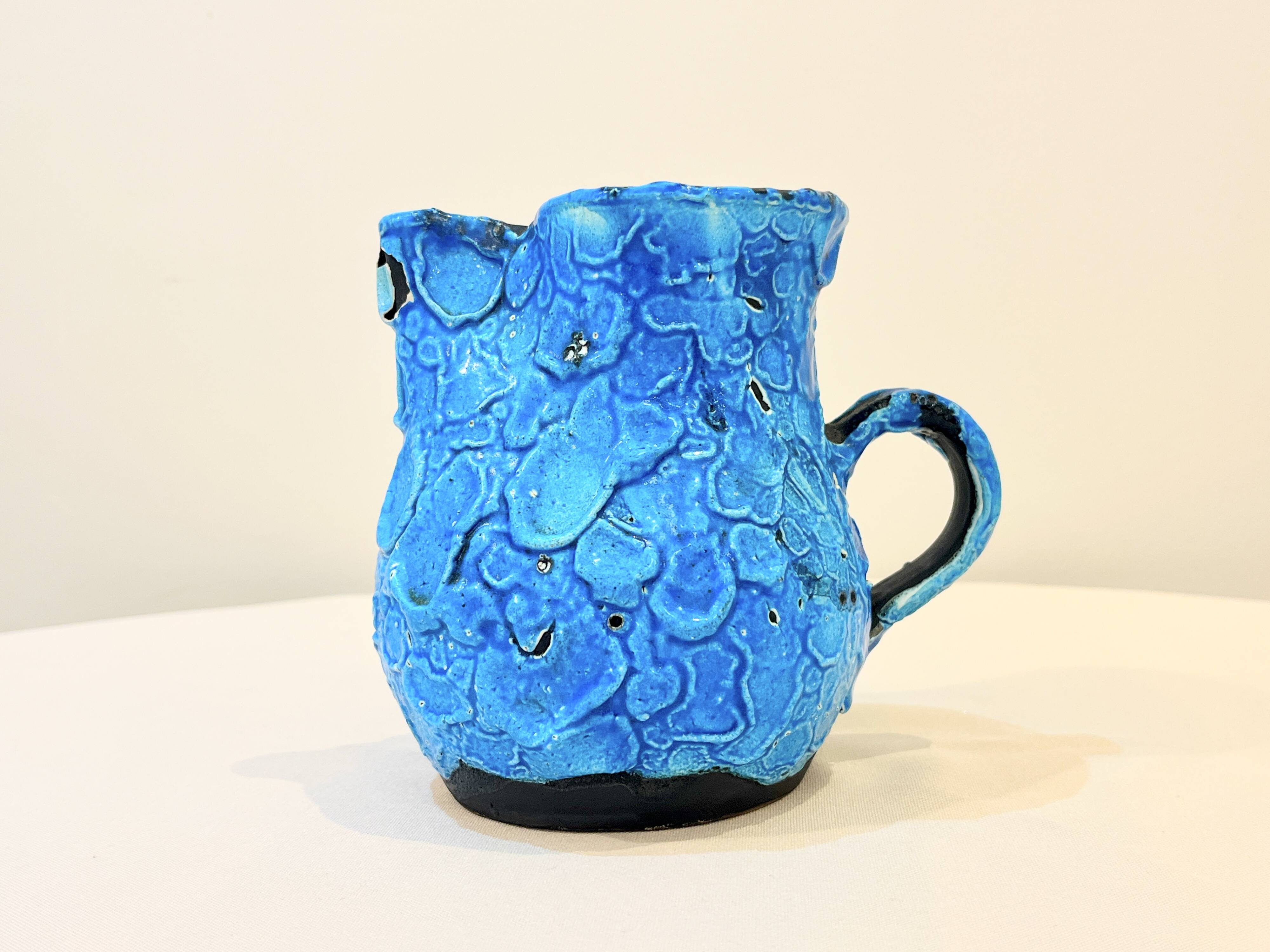 Pitcher Vase Fat Lava ceramic stoneware blue black 1960 Glacier enamels Cyclope Pottery Annecy Charles