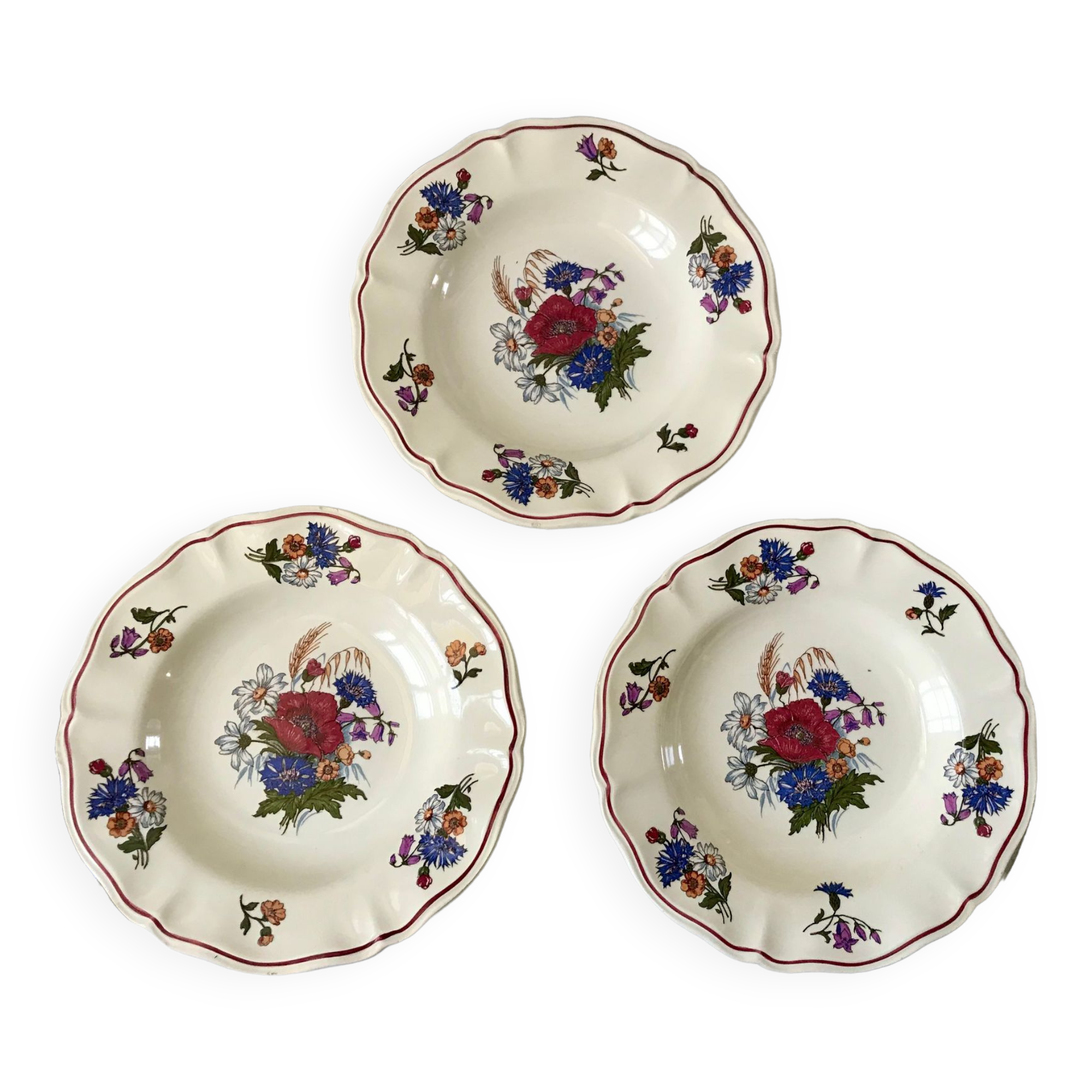 trio of hollow plates Sarreguemines model Agreste 60s