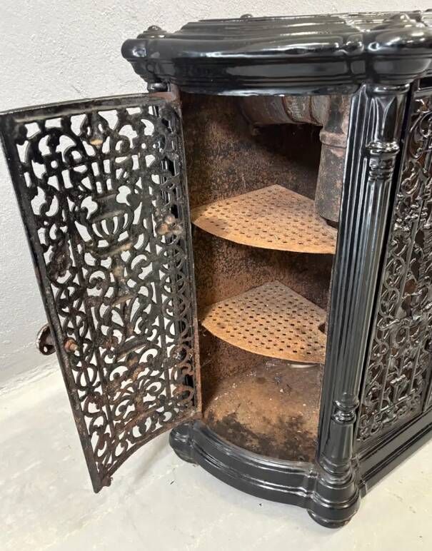 Antique decorative fireplace insert ornate cast iron black 1900s French style