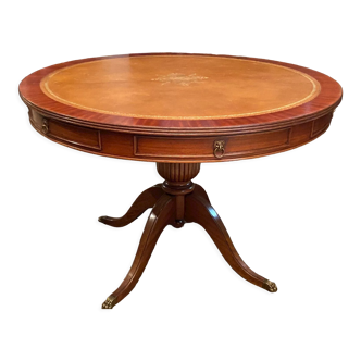 Circular table in light mahogany and leather base claw English style