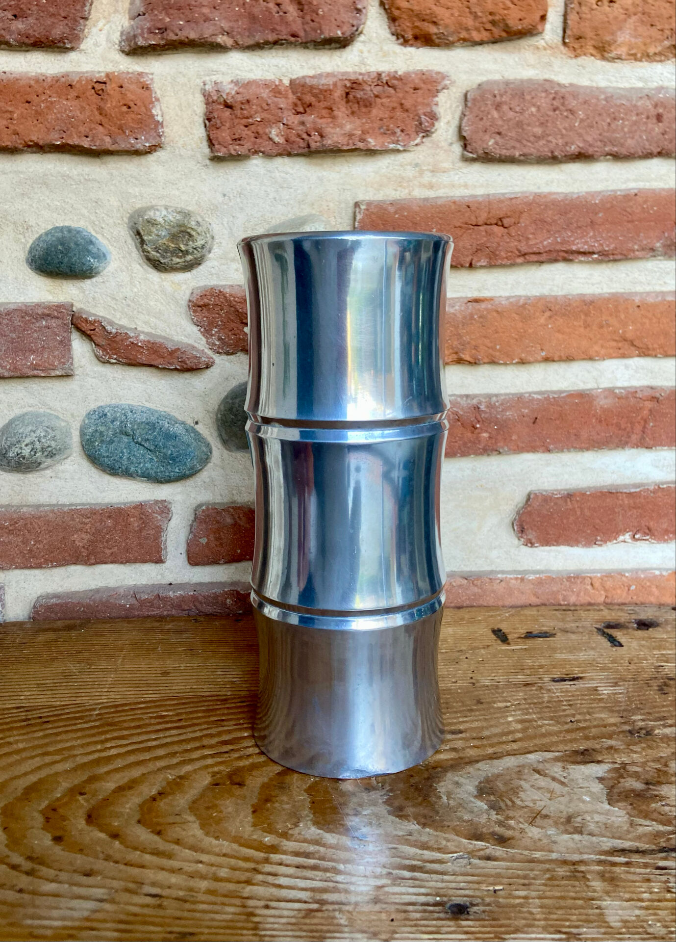 Vintage bamboo vase in aluminium cast – 1980s