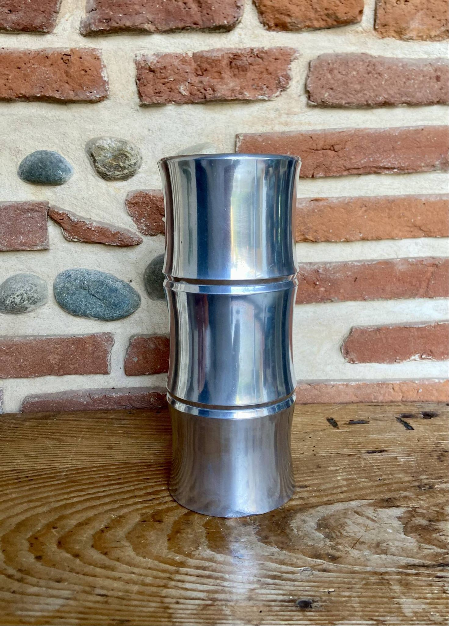 Vintage bamboo vase in aluminium cast – 1980s