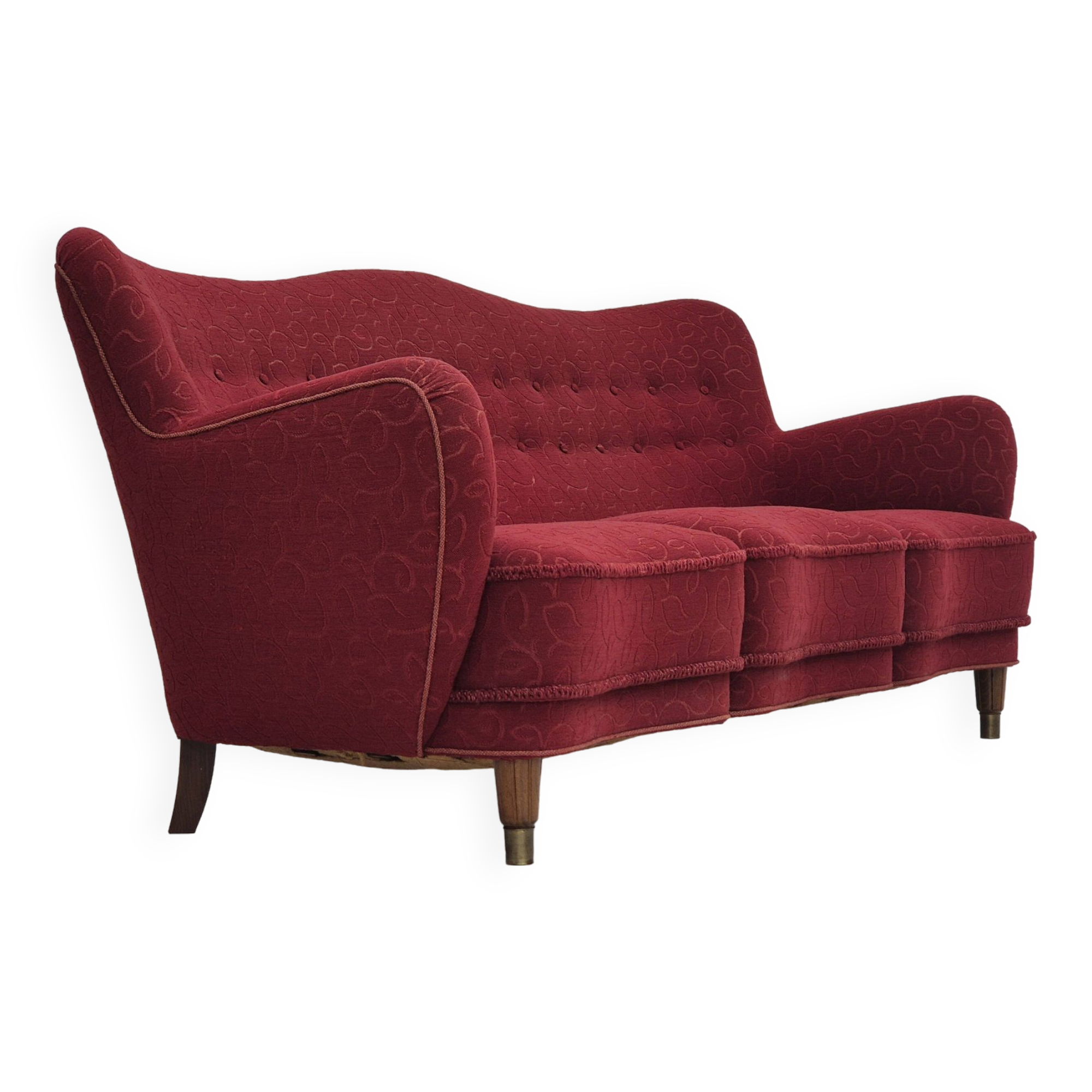 Années 1960, canapé danois 3 places, état d'origine, tissu coton-laine.