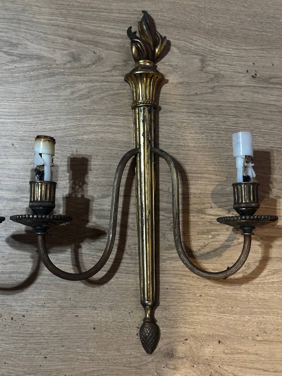 Pair of wall sconces in gilded brass – 2 lights – Louis XVI style