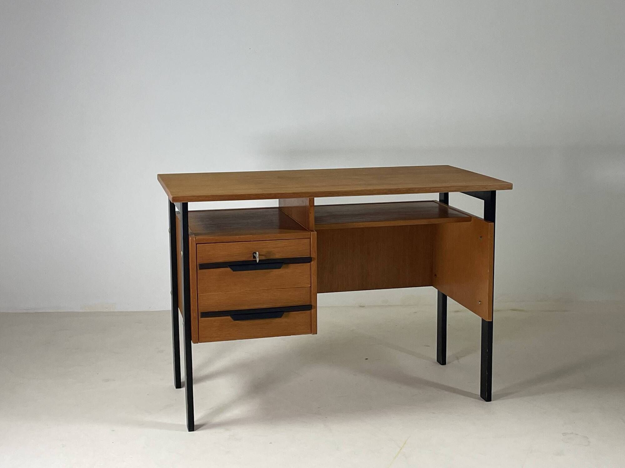 Vintage oak and black wood desk from the 60s