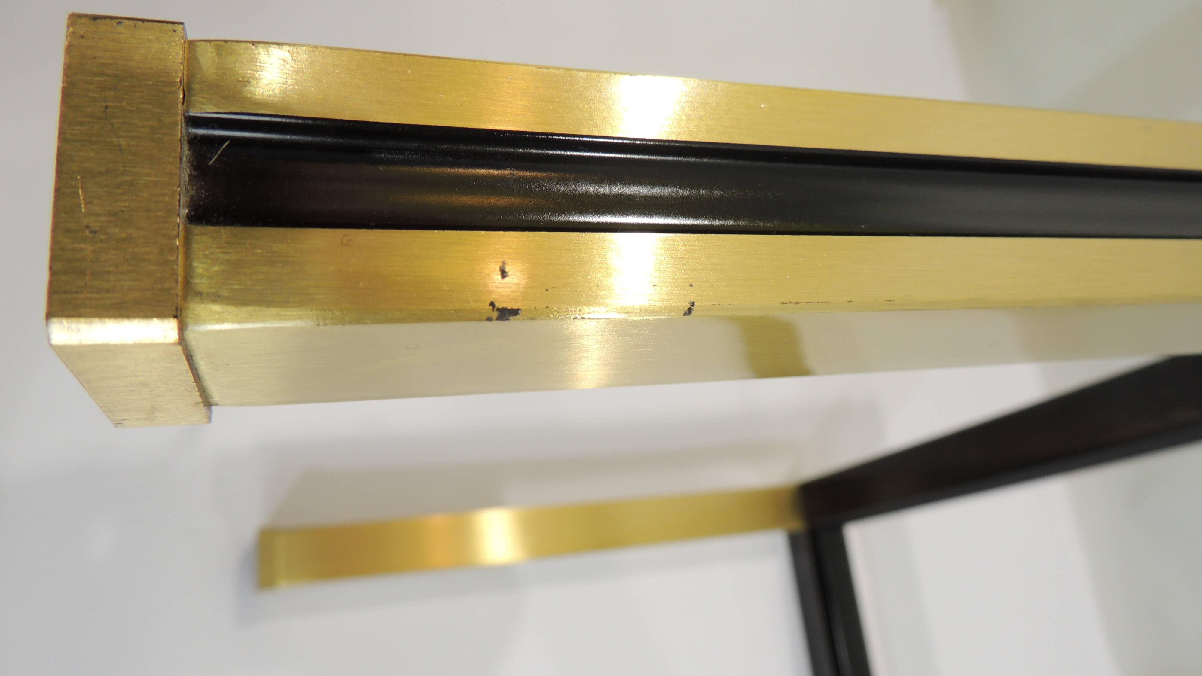 Set of Nesting Coffee Tables in Gold Metal & Beveled Glass by Pierre Vandel