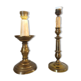 Deux pieds de lampes bougeoir et pique cierge anciens