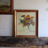 Huile sur toile ancienne bouquet de fleurs