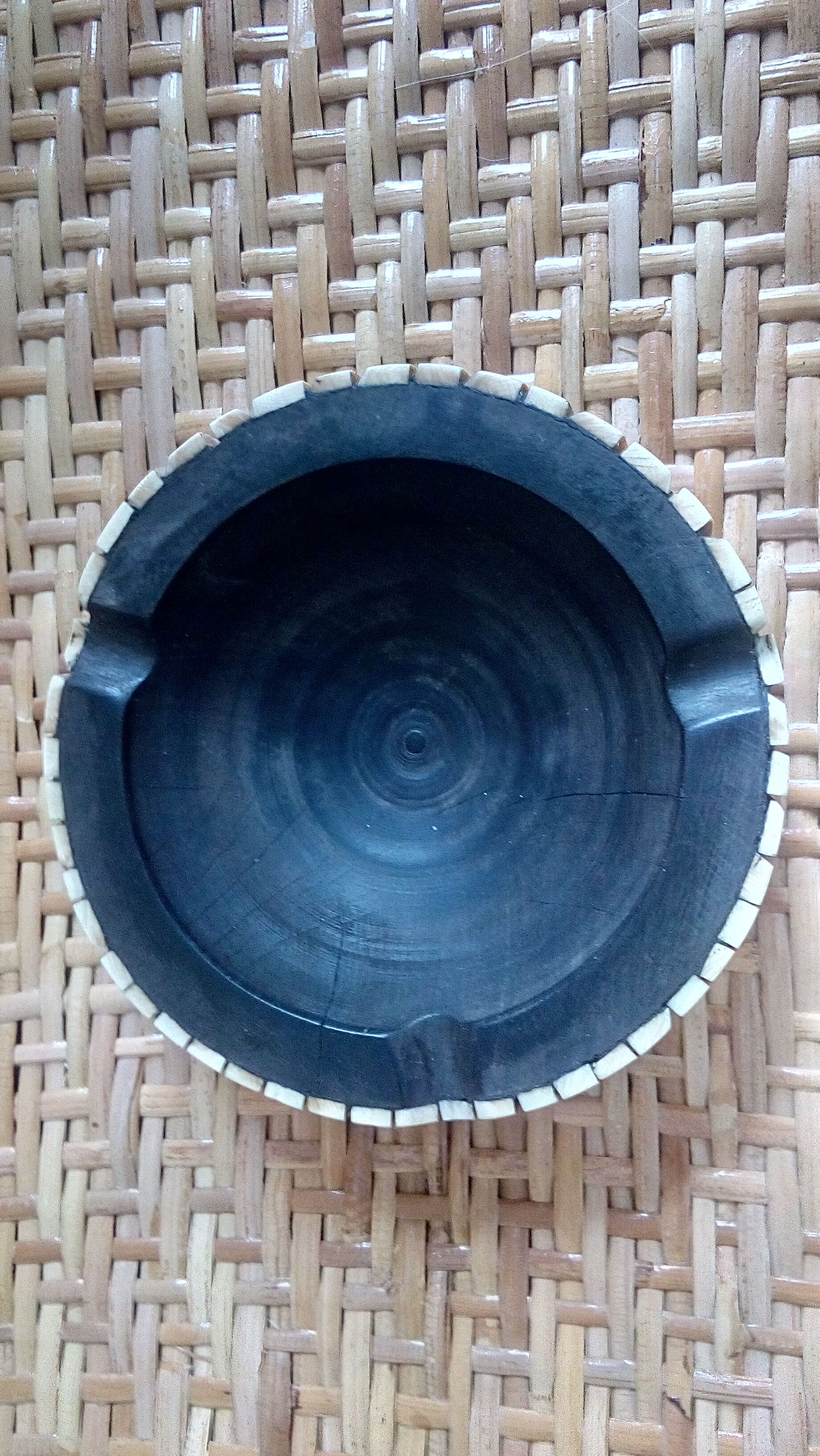Ethnic ashtray wood and bone