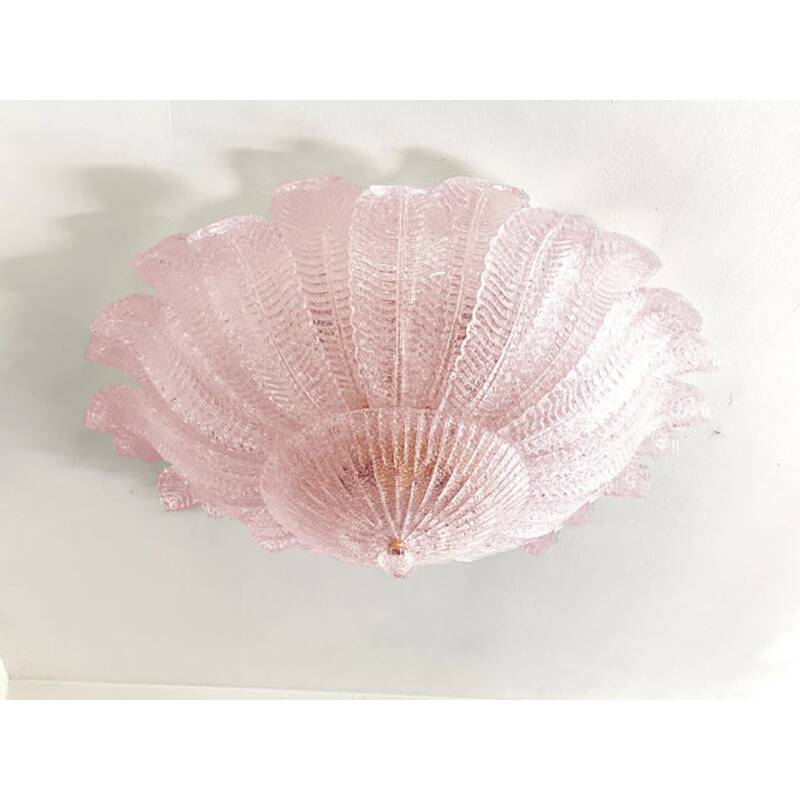 Contemporary Venetian Pink Graniglia "Leafs" Glass Flush Mount