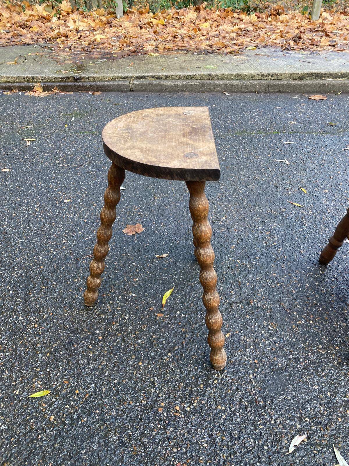 Tripod stool with turned solid wood legs