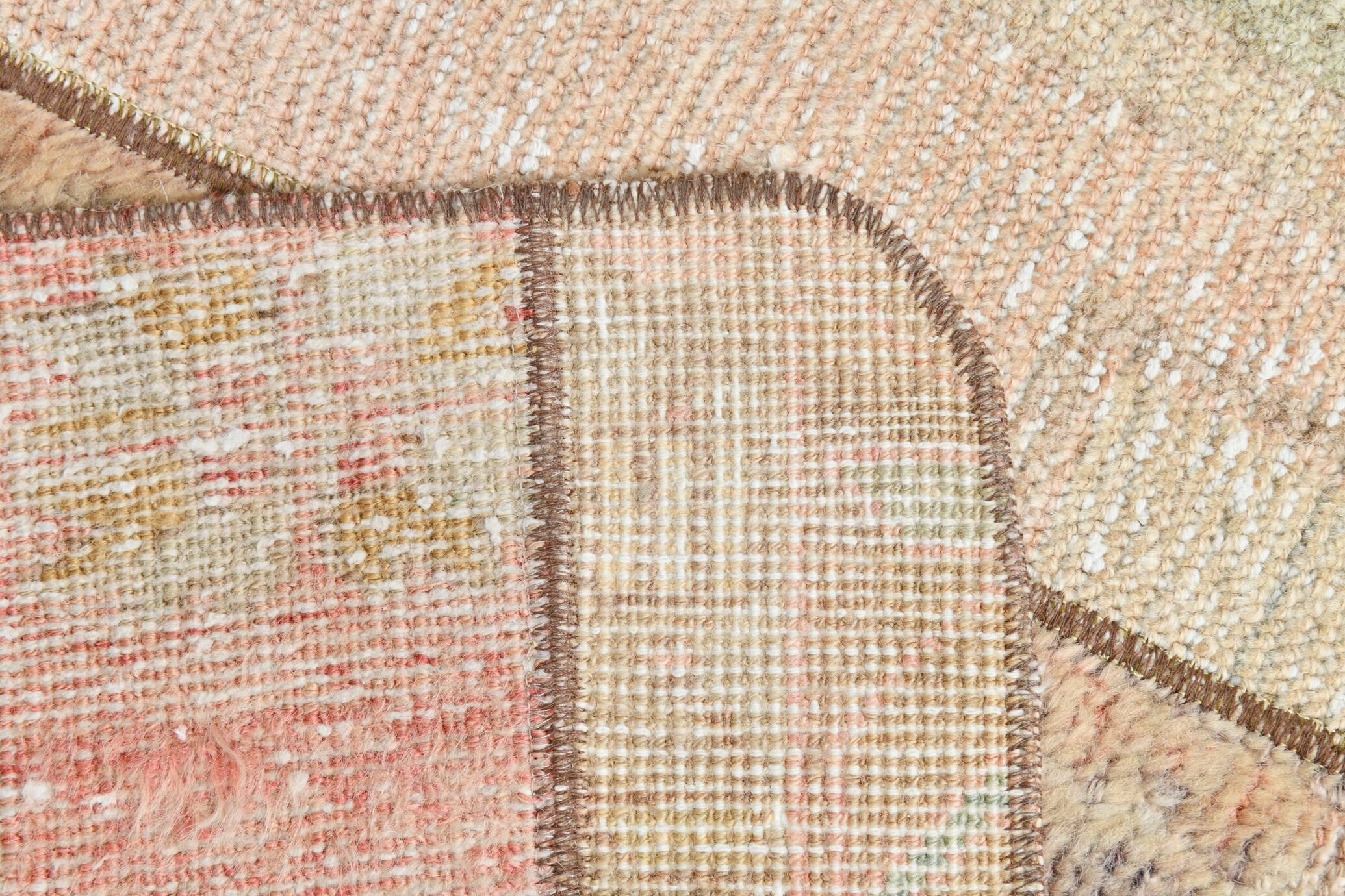 Tapis Runner Vintage Patchwork, Motifs Tribaux, Tons Pastel & Terre, 66x265 cm