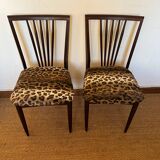 Pair of vintage wood and leopard chairs