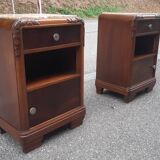 Art Deco bedside tables carved wood and marble 1930