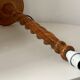 Turned wood lamp.