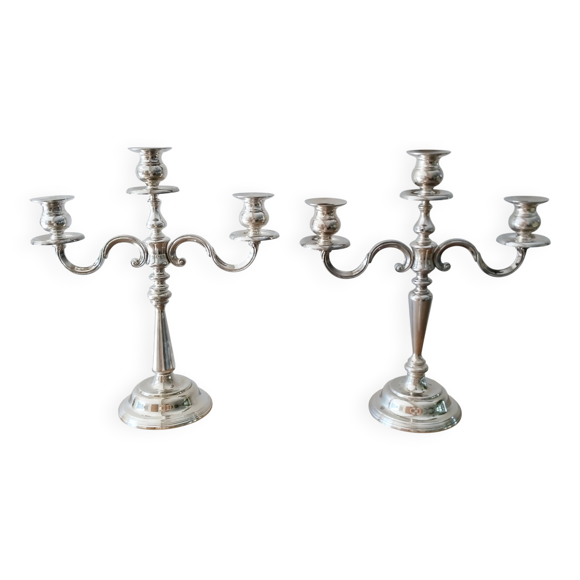 3-arm silver-plated metal candlesticks, candlesticks